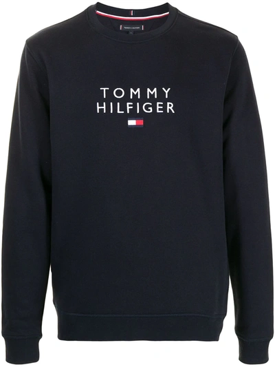 Tommy Hilfiger Logo-print Crew Neck Sweatshirt In Blue