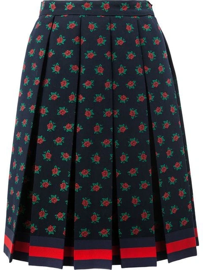 Gucci Roses Print Wool Cotton Fil Coupé Skirt