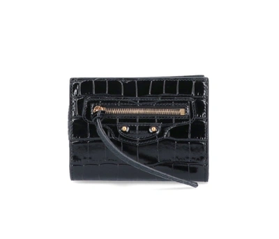 Balenciaga "neo Classic" Bifold Croc Wallet In Black