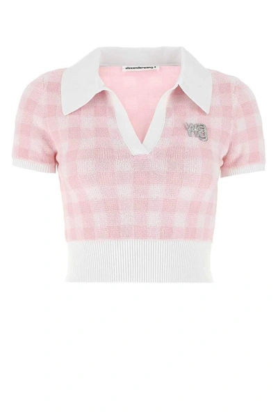 Alexander Wang T T By Alexander Wang Gingham Polo Pullover In Pink