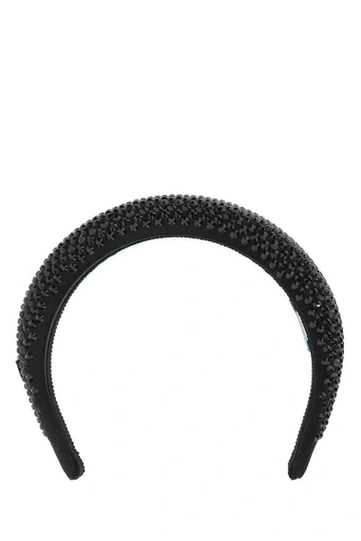 Prada Rhinestone Embellished Headband In Black