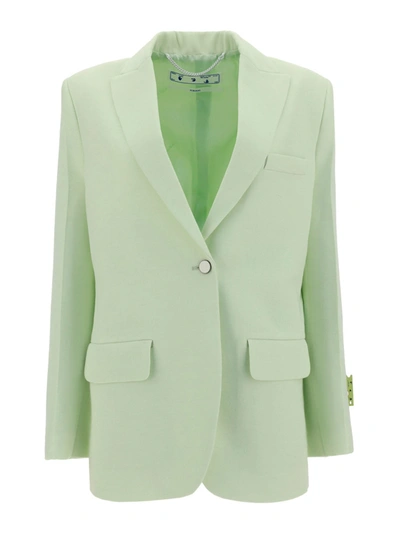 Off-white Viscose-wool Blend Blazer In Green