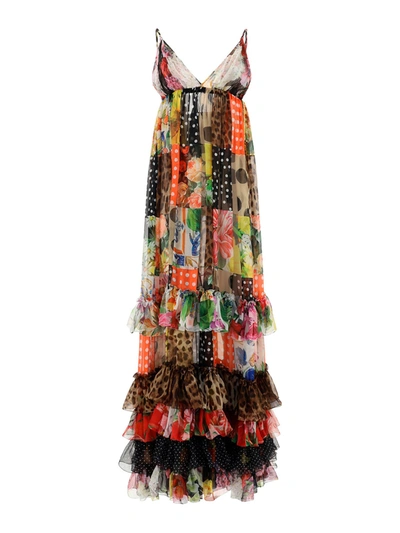 Dolce & Gabbana Sicilian Patchwork Maxi Dress In Multicolor In Multicolour