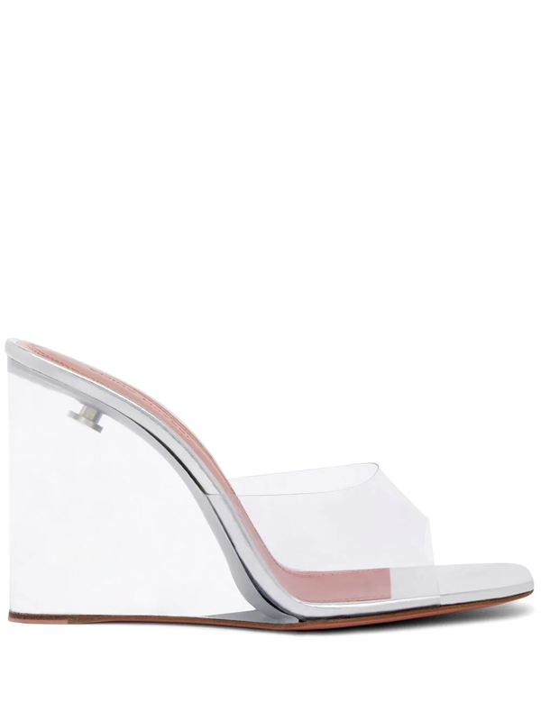 Amina Muaddi Transparent Lupita 95 Pvc Wedge Sandals In 白色 | ModeSens
