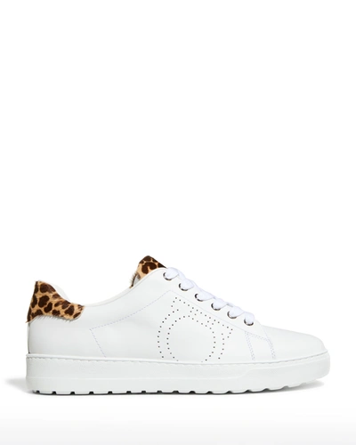 Ferragamo Pierre Gancino Low-top Sneakers W/ Leopard Trim In White/leopard