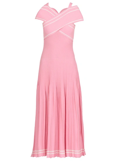 Msgm Ribbed Knit Midi Dress In Pink