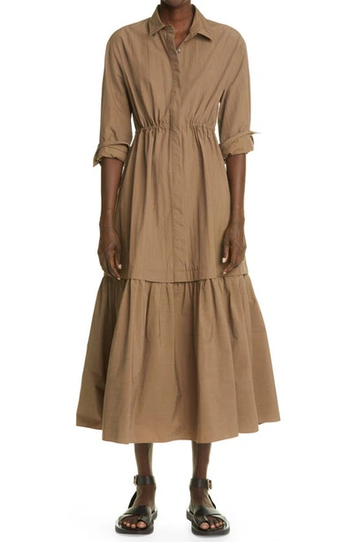 Co Tiered Button-down Poplin Maxi Dress In Taupe