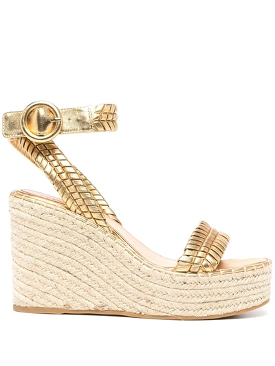 Veronica Beard Rilla Metallic Woven Leather Espadrille Sandals In Gold