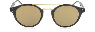 Bottega Veneta Sunglasses Bv0078s Round Acetate And Metal Frame Unisex Sunglasses In Noir