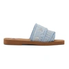 Chloé Woody Light Blue Logo Lace Sliders In Ballad Blue