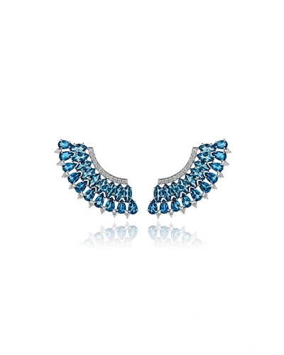 Hueb 18k White Gold Mirage Blue Topaz & Diamond Statement Earrings