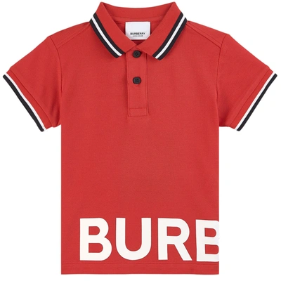 Burberry Kids' Jerome Cotton Piquet Red Polo Shirt With Logo