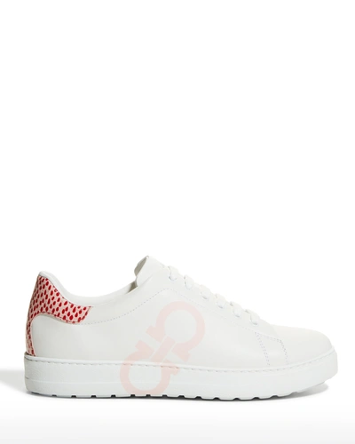 Ferragamo Women's Gancini Logo & Python Lace Up Low Top Sneakers In Bianco/pink