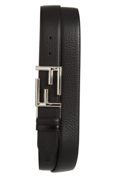 Fendi Ff Logo Buckle Reversible Leather Belt In Neropalladio