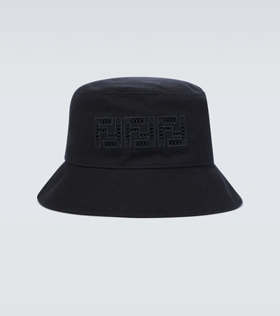 Fendi Ajour Ff Logo Canvas Bucket Hat In Black