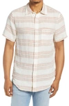 Madewell Perfect Stripe Linen Short Sleeve Button-up Shirt In Warm Umber