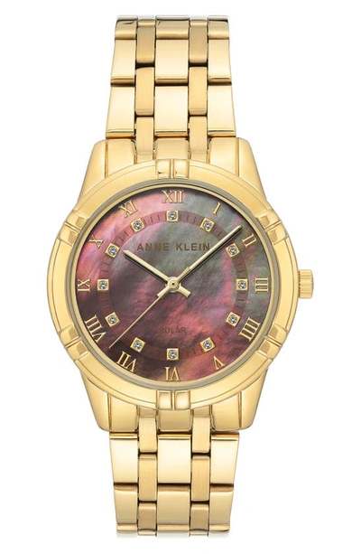 Anne Klein Premium Crystal Accented Solar Powered Bracelet Watch In Gold