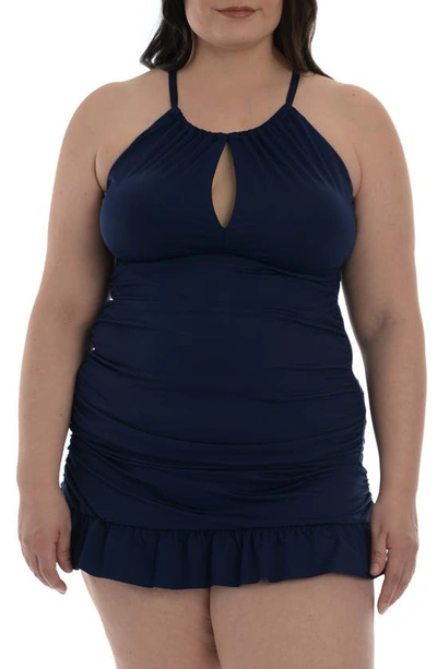 La Blanca Plus Size Island Goddess Keyhole Tankini Top Women's Swimsuit In Indigo