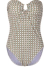 Tory Burch Printed Bandeau One-piece Swimsuit In Lavender Basketweave