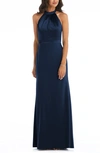 After Six High-neck Open-back Maxi Dress With Scarf Tie In Blue