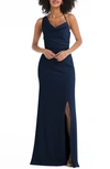 After Six One-shoulder Draped Cowl-neck Maxi Dress In Midnight