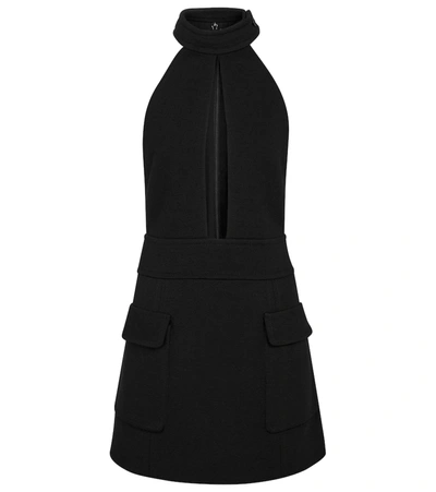 Saint Laurent Wool Blend Jersey Mini Dress W/ Cutout In Black