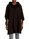 Adrienne Landau Knit Fox Fur Trimmed Poncho In Black