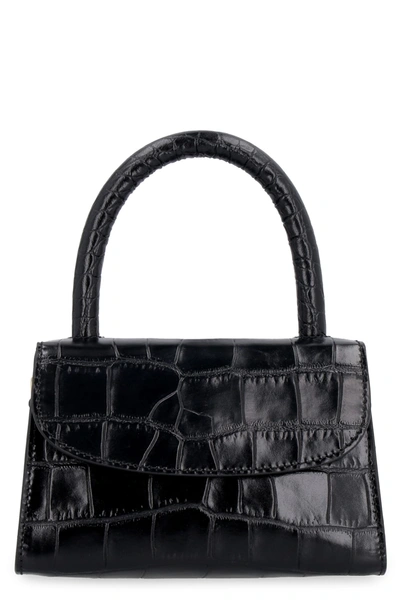 By Far Mini Black Bag In Crocodile Embossed Leather