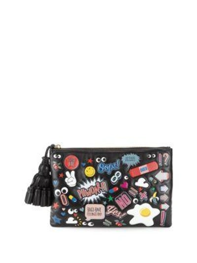 Anya Hindmarch Woman Georgina All Over Stickers Leather Clutch Black