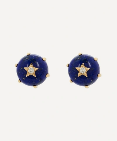 Andrea Fohrman 14ct Gold Mini Cosmo Lapis And Diamond Stud Earrings
