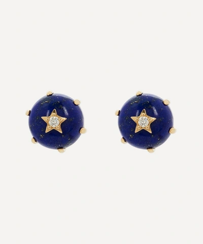 Andrea Fohrman 14ct Gold Mini Cosmo Lapis And Diamond Stud Earrings In Blue
