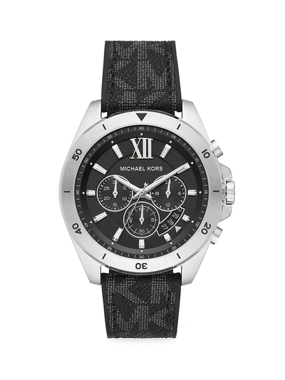 Michael Kors Brecken Stainless Steel & Pvc Logo-print Strap Chronograph Watch In Grey