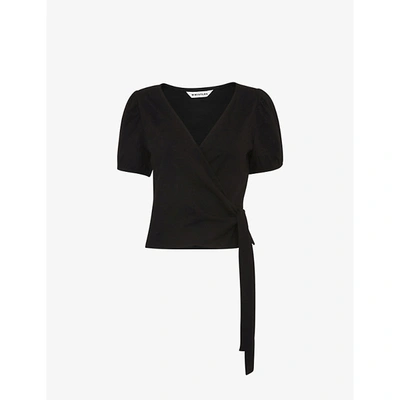 Whistles Womens Black V-neck Cotton Wrap Top 6