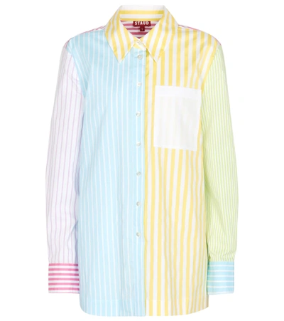Staud Martha Mixed Stripe Stretch Cotton Button-up Shirt In Multi