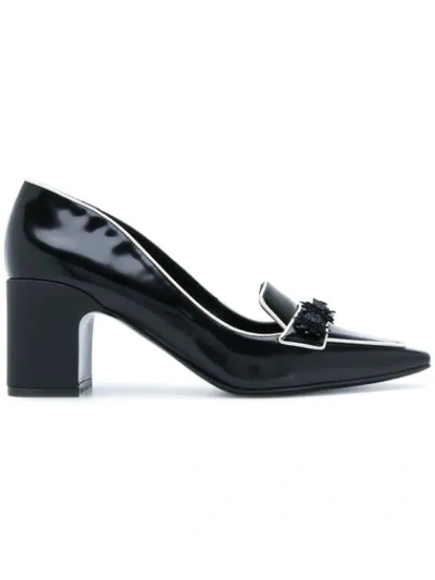 Fabrizio Viti Daisy Block-heel Leather Loafers In Black White