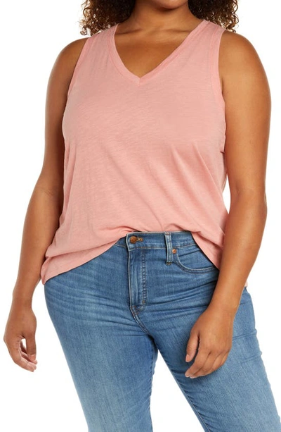 Madewell Whisper Cotton V-neck Tank In Coral