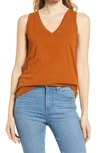 Madewell Whisper Shout Cotton V-neck Tank In Saddle Brown