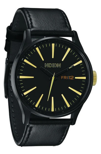 Nixon Men's Sentry Leather/canvas Strap Watch 42mm In Gold/ Black