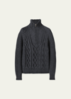 Loro Piana Suede-trimmed Cable-knit Baby Cashmere Half-zip Sweater In F3zq Snow Blu