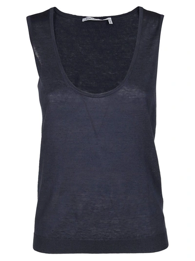 Agnona Sleeveless Scoop Neck Tank Top In Navy