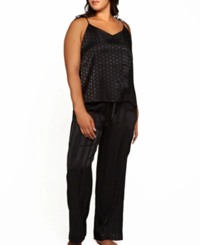 Icollection Plus Size Delphine Circle Cami And Striped Pant, Set Of 2 In Black