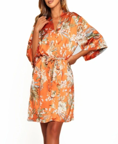 Icollection Plus Size Bella Floral Day And Night Robe With Sleeves In Orange
