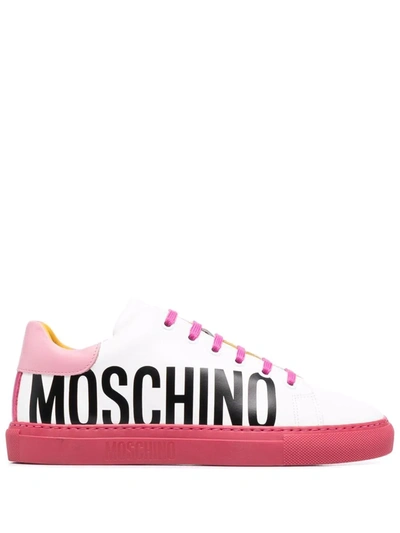 Moschino Leather Sneakers With Logo In White