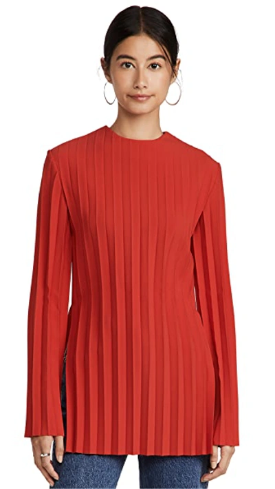 A.w.a.k.e. Pleated Long Sleeve Top With Side Slits In Red