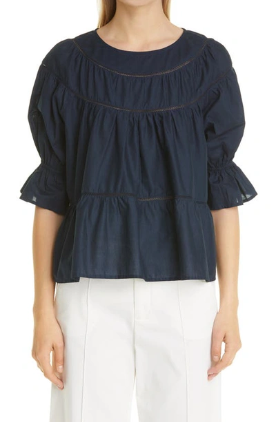 Merlette Sol Ladderwork-trim Blouse In Navy