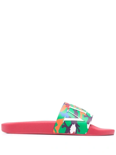 Valentino Garavani Camou7 Sandals In Rubber With Camouflage Details In Red,green,orange