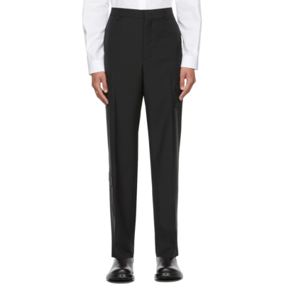 Valentino Mohair Wool Trousers With Logo Selvedge In Black,brown