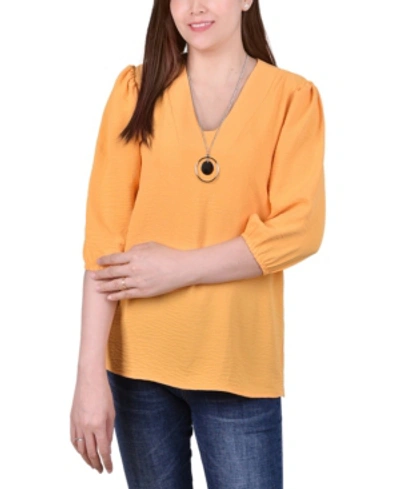 Ny Collection Petite Balloon Sleeve Pullover With Necklace In Marigold
