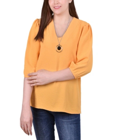Ny Collection Petite Balloon Sleeve Pullover With Necklace In Yellow
