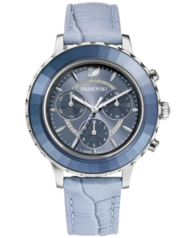 Swarovski Women's Swiss Chronograph Octea Lux Blue Crocodile Leather Strap Watch 38mm